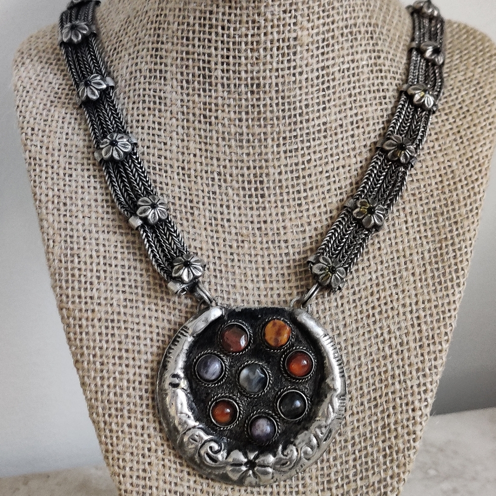 Ethnic Tibetan Silver Bib Necklace